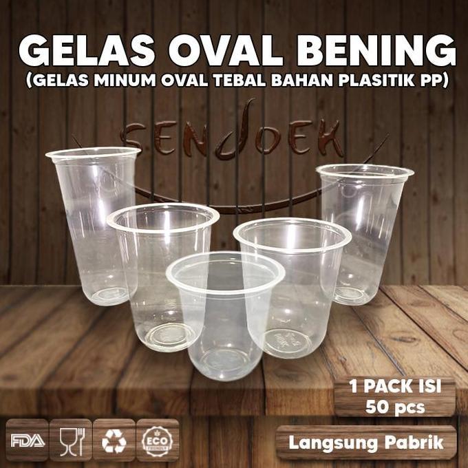 Oneware- Gelas Plastik Oval 12Oz/14Oz/16Oz/18Oz/22Oz / Gelas Plastik Bening Oval Bahan Pp / Gelas Ov