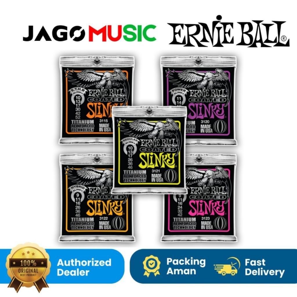 Ernie Ball Slinky Titanium RPS Coated Electric Guitar Strings Ernie Ball 3121 Senar Ernie Ball 3122 