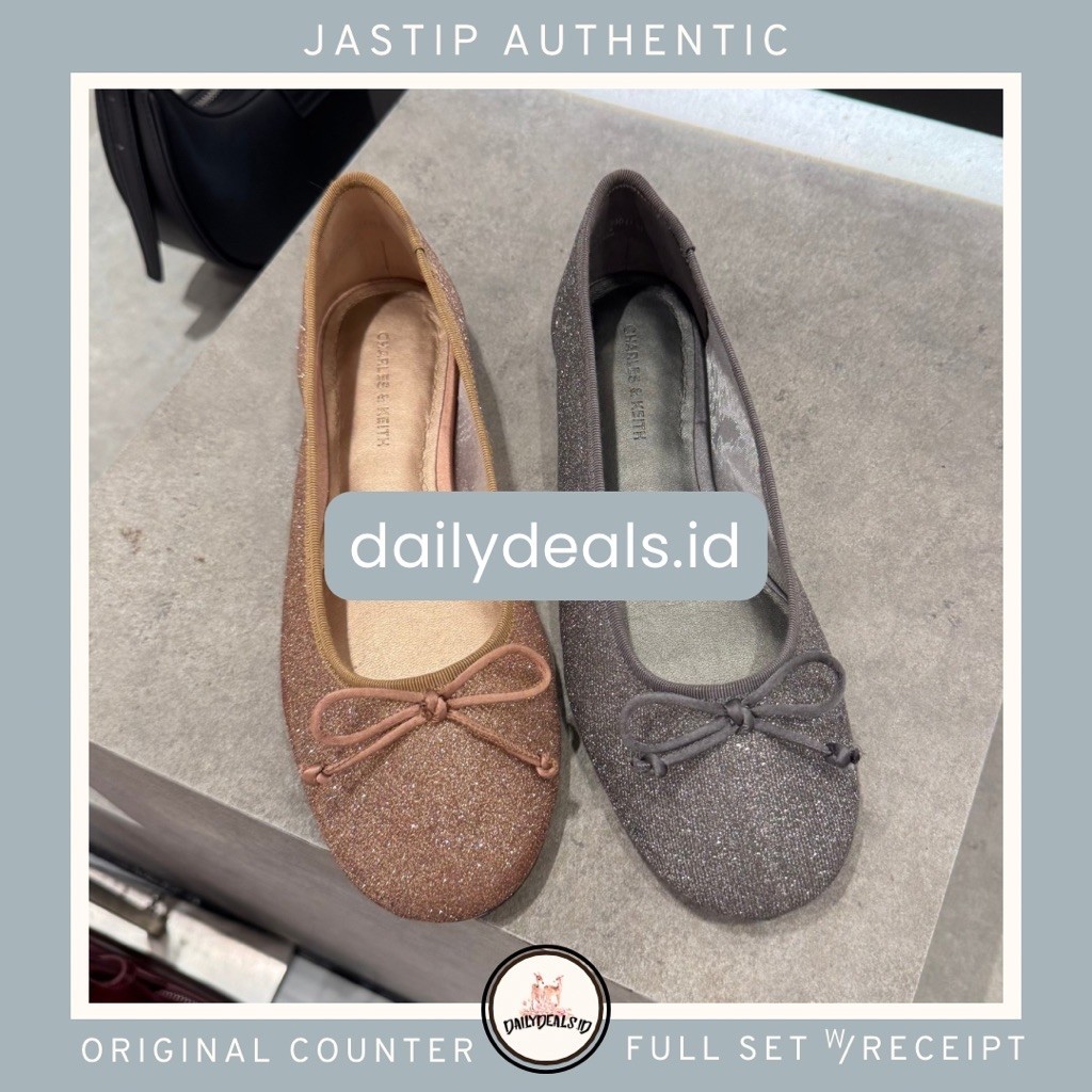 #1-70580293 Glittered Bow - Jast[p] CK ORIGINAL COUNTER MESH BALLET FLAT SHOES STORE AUTHENTIC ASLI 