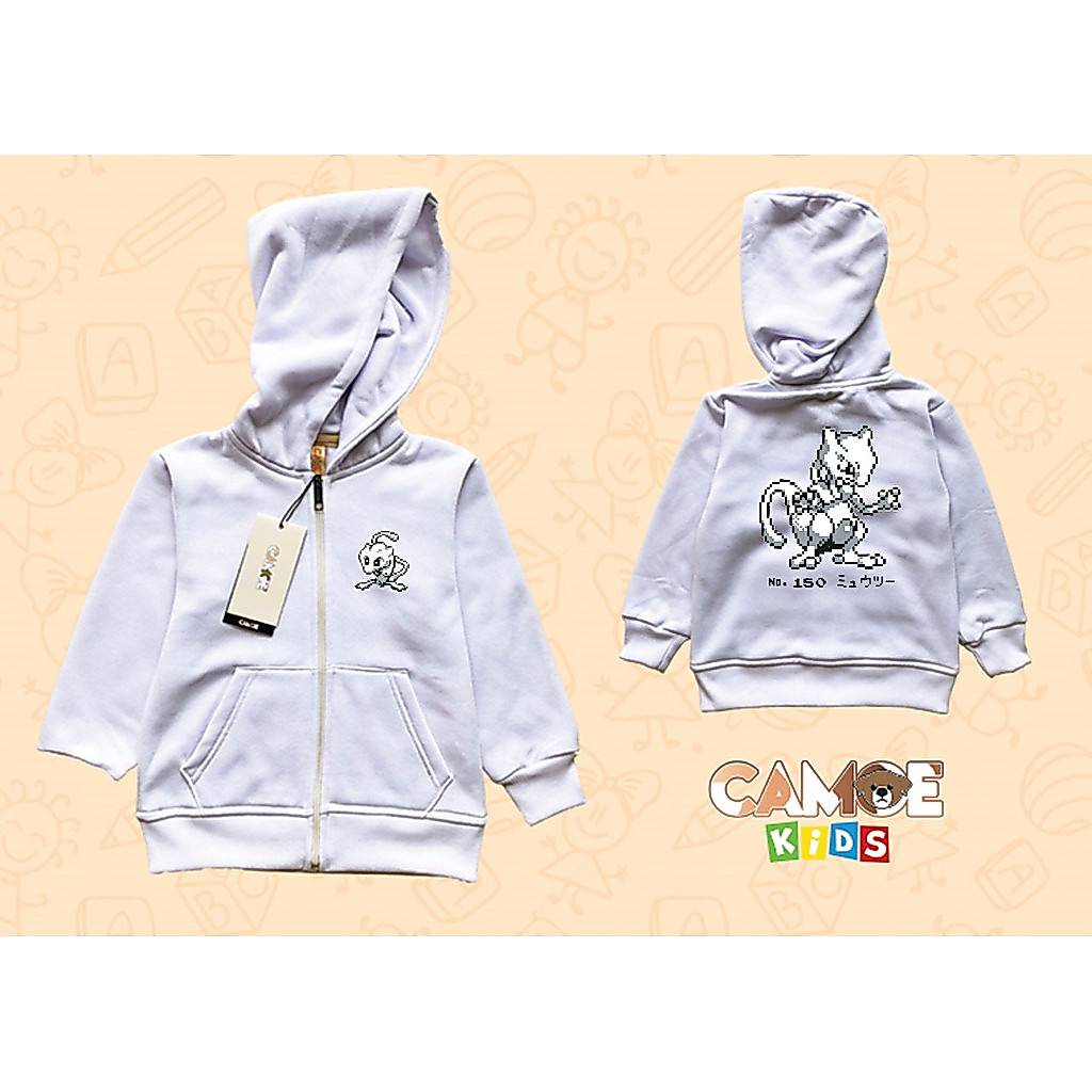 Jaket Hoodie Zipper Anak KIDS UT Pokemon Pixel Art Mewtwo Legendary No 150 Mew Japan Kanji