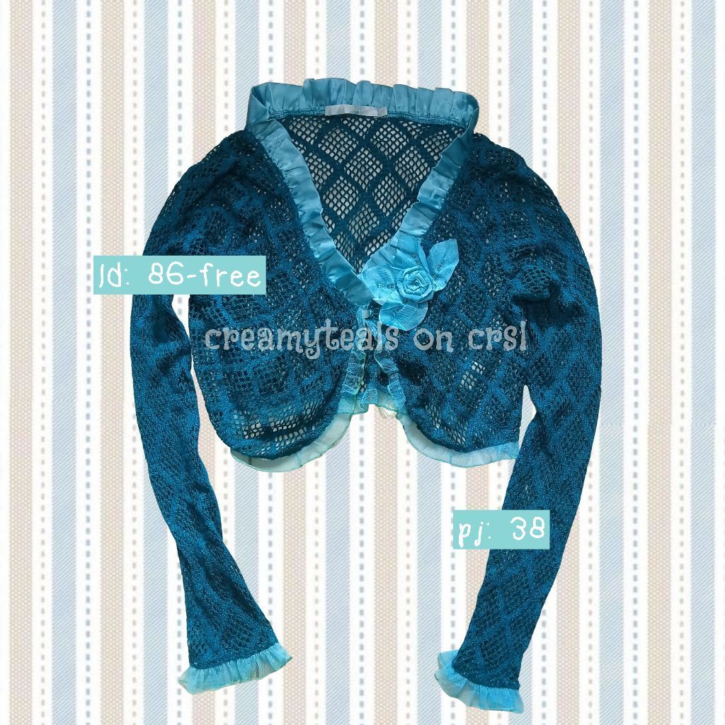 summer rosette mesh bolero cardigan outer jaring biru tosca teal turquoise fairycore | cottagecore b