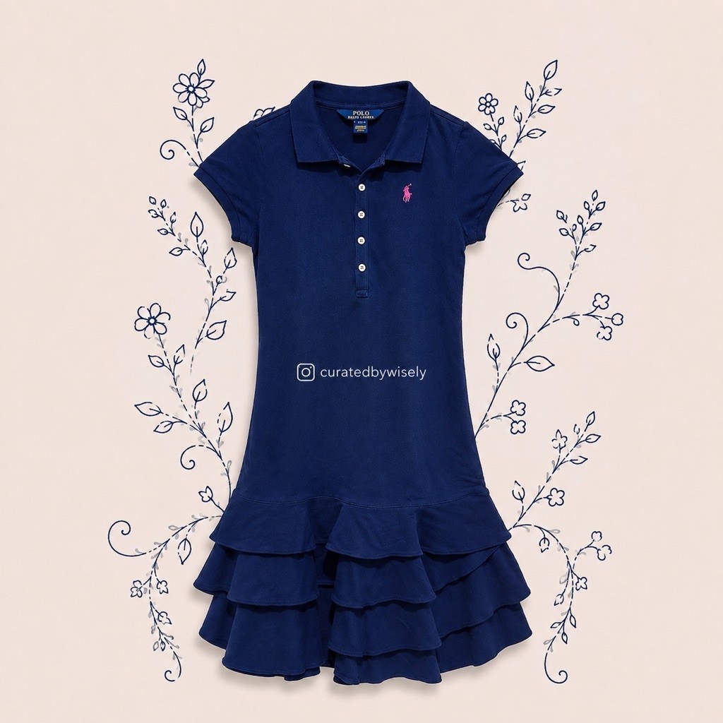 Preloved Polo Ralph Lauren Navy Ruffle dress - Kids