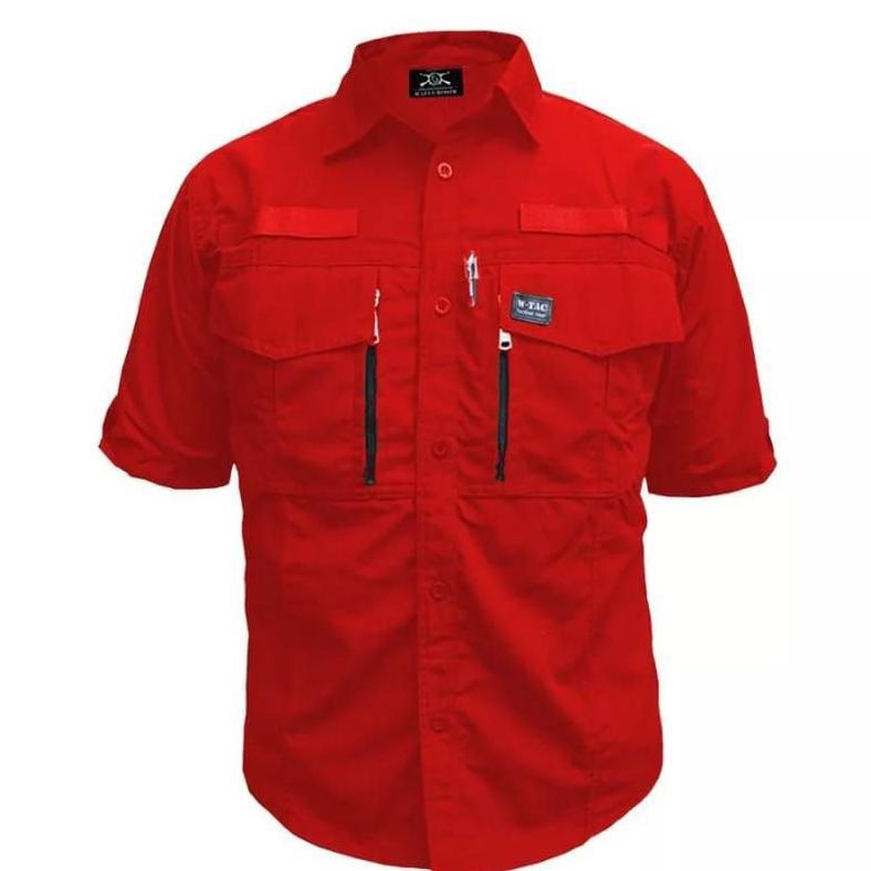PREMIUM KEMEJA TACTICAL W_TAC PRIA MERAH TANGAN PENDEK TERBARU