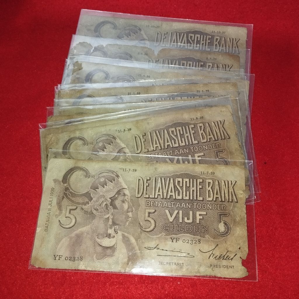 uang kertas kuno 5 Golden seri wayang kondisi jelek apa adanya