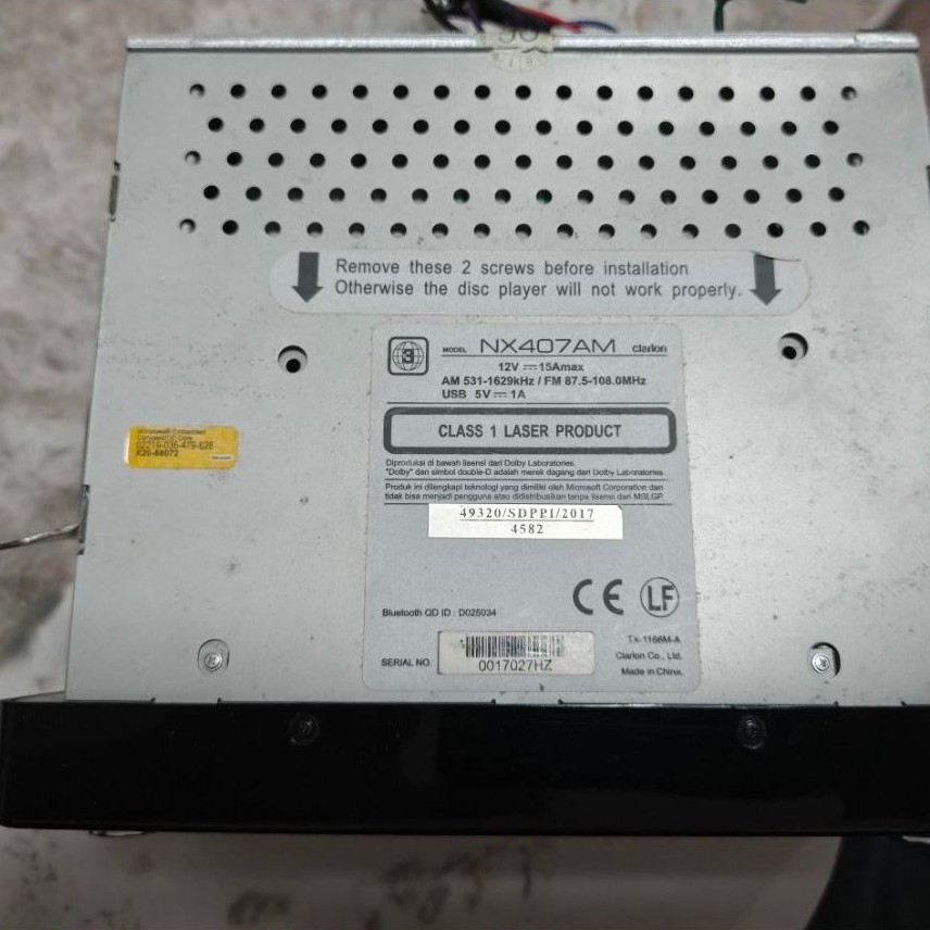 Player Disc AM FM NX407AM Clarion 12V USB Class 1 Laser Product
