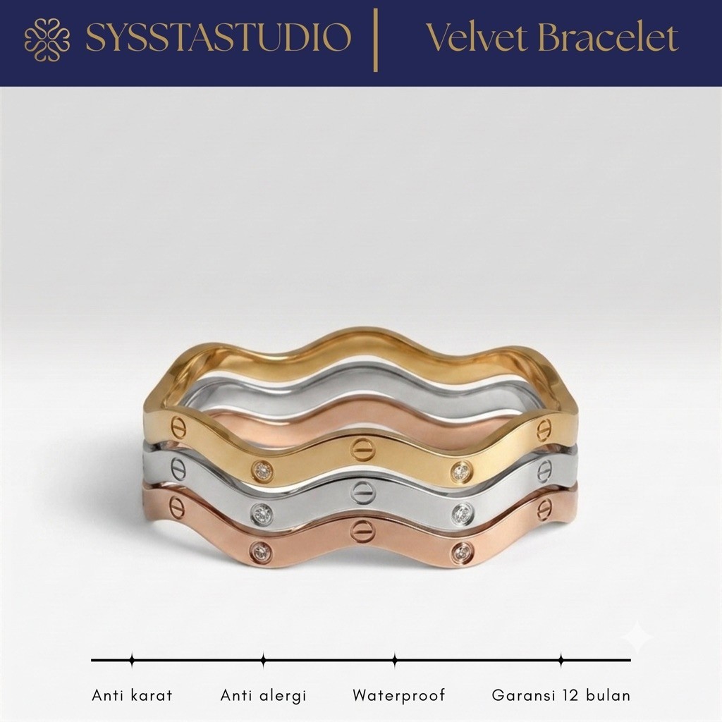 SYSSTA - Velvet Bracelet Titanium 4mm Gelang Bangle Titanium 4mm Motif Gelombang