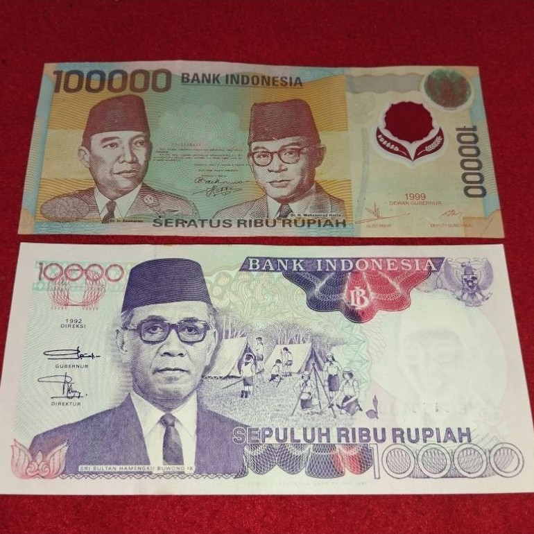 uang kertas kuno 100 rb polymer dan 10rb Hamengku bekas edar