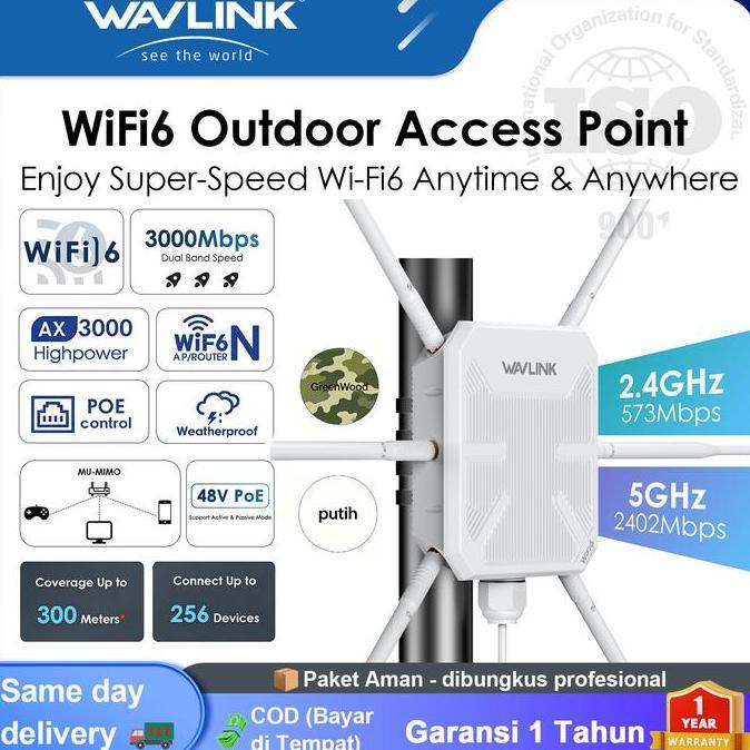 WAVLINK WiFi6 Outdoor wifi repeater/ router wifi, Dual Band 2.4G+5G AX3000 Extender Jaring WiFi Luar