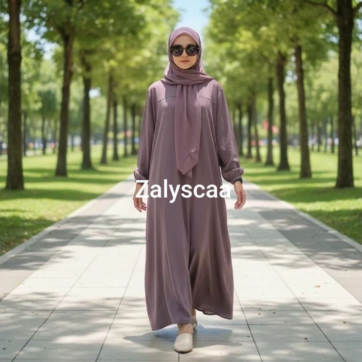 Gamis zalysca Muslimah dengan Hijab Dress Longgar Kasual