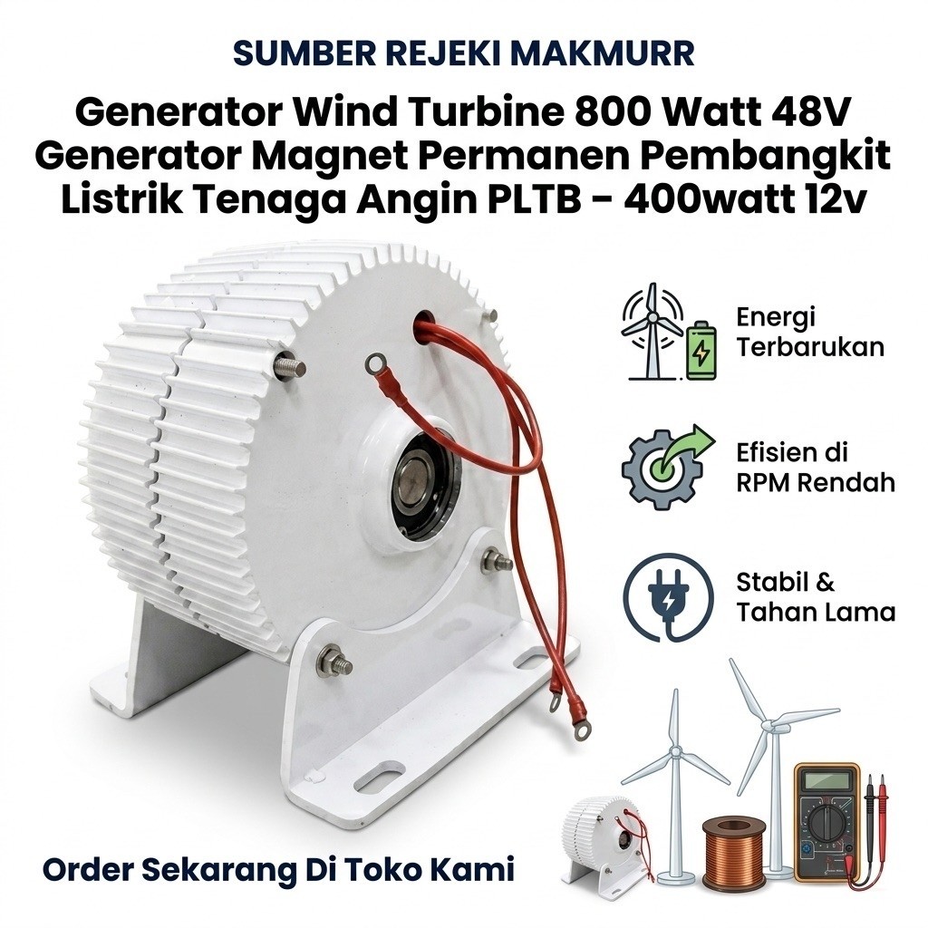 Generator Wind Turbine 800 Watt 48V Generator Magnet Permanen Pembangkit Listrik Tenaga Angin PLTB -