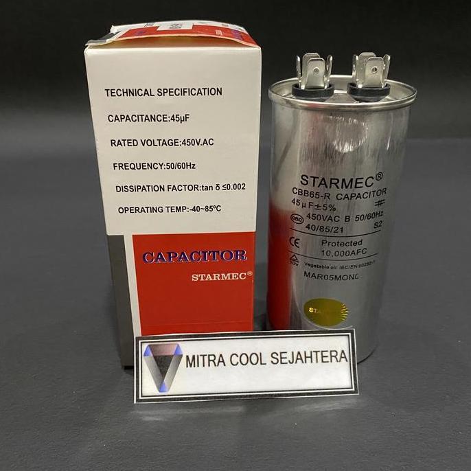 KAPASITOR AC 45 MIKRO CAPASITOR AC 45UF CAPASITOR 45 UF (STARMEC) BERGARANSI