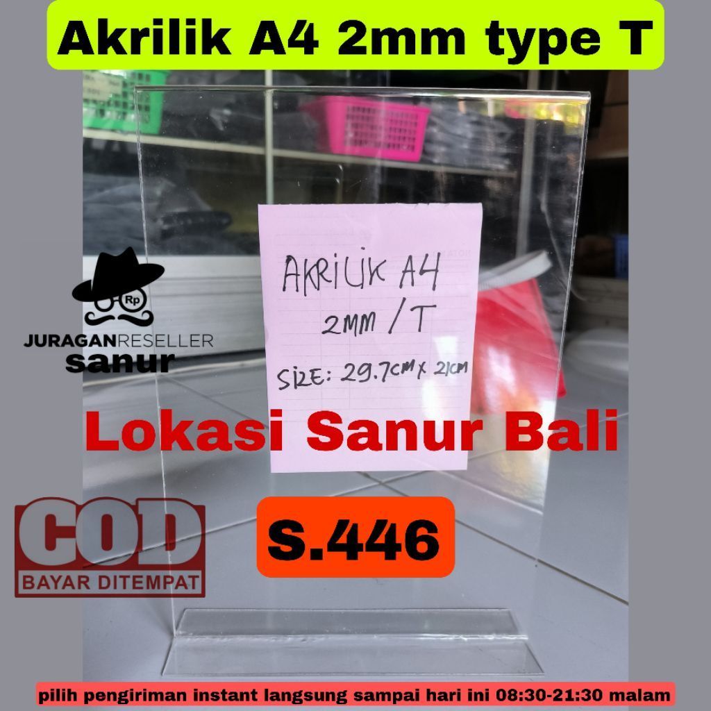 Tempat barcode akrilik A4 2mm type T bening / untuk brosur qris tent holder dll kode:446