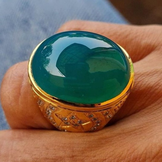 Batu bacan jumbo Kristal ngaca ring perak tanpa noda