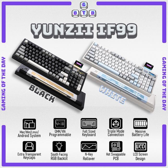 Yunzii IF99 Full Size 95% LCD VIA Wireless Mechanical Keyboard LED Screen Gasket Mount 95% Wireless 
