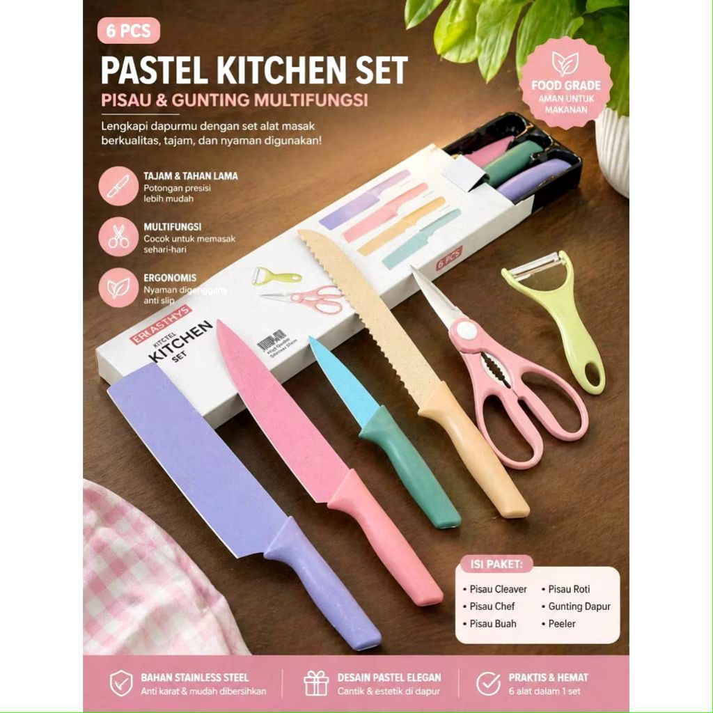 SET 6 IN 1 KITCHEN SET PRODUK SOUVERNIR CANTIK KNIFE EVCRIVERH CEK DESKRI