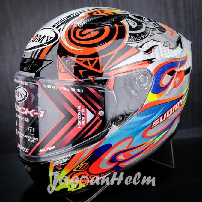 SUOMY HELM TRACK1 FLYING | WHITE RED FLUO | TRACK 1 SINGLE VISOR - Motorcycle