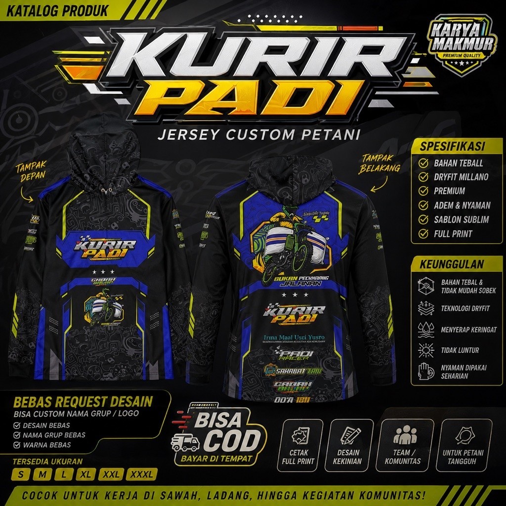 kaos jersey petani motif KURIR PADI, bebas request desain maupun nama grub masing-masing