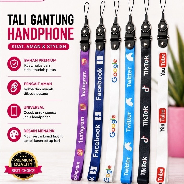 TALI LANYARD / Gantungan HP MarketPlace SOSMED Tali Serbaguna Universal Sosial Media MEDSOS