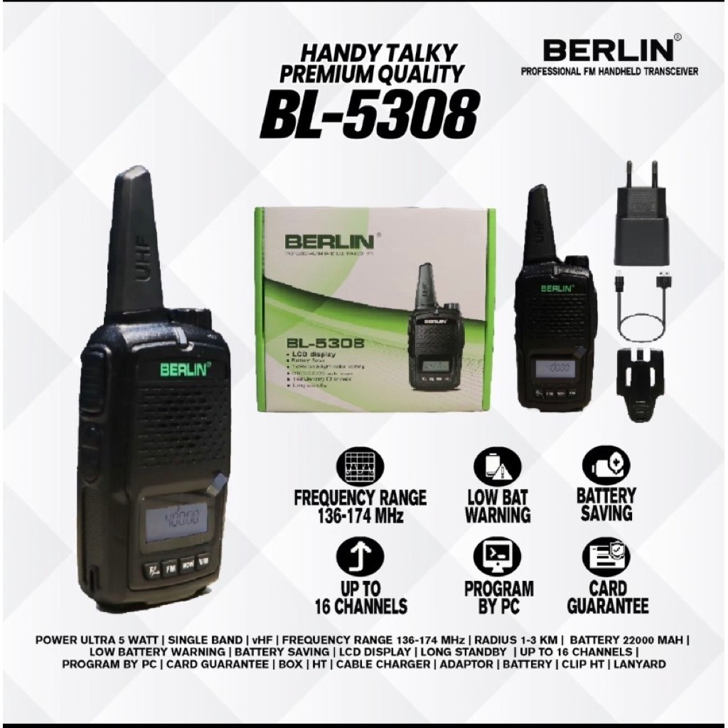 Walkie Talkie HT Berlin BL 5308 Single Band Vhf Asli