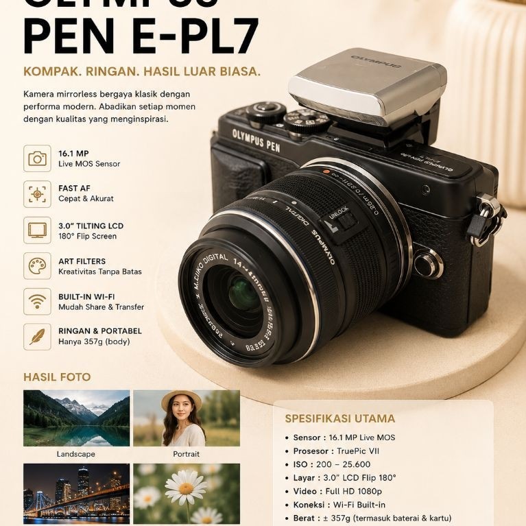 OLYMPUS PEN Lite E-PL7  KAMERA MIRRORLESS MURAH BERGARANSI