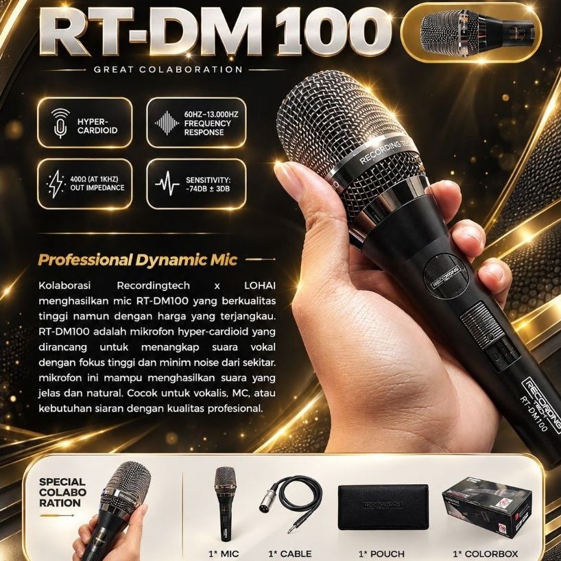 Mic Kabel Recording Tech RT DM100 Dynamic Proffesional RT-DM-100 Original