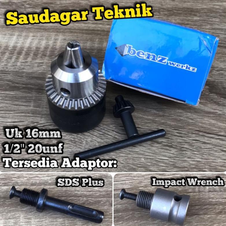 Kepala Bor 16mm Drat 1/2" Kepala Mesin Bor 13 mm Ke 16 mm Drill Chuck