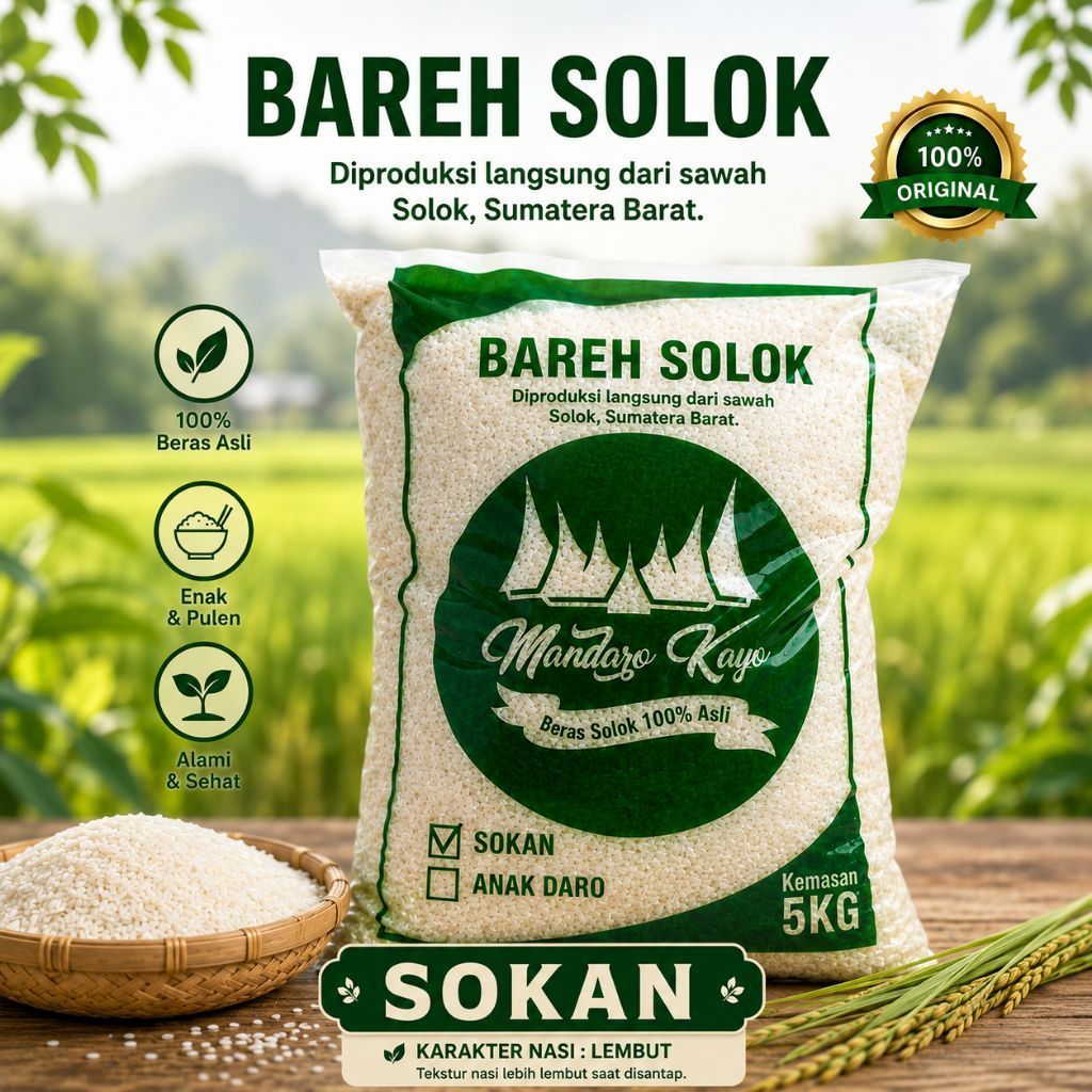 Beras Solok SOKAN 5kg - Bareh Solok Premium Sumatera Barat - Beras Padang