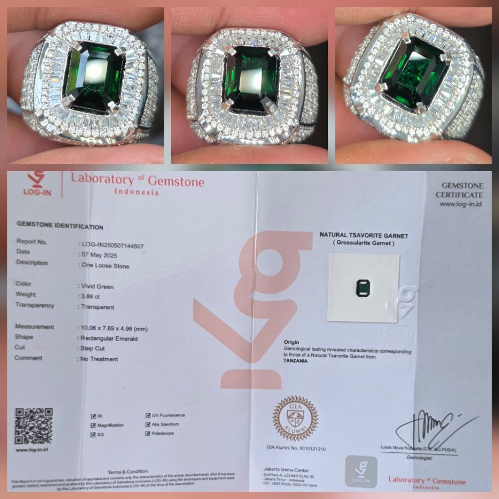 Batu Natural HQ Vivid Green Tsavorite Garnet Sertifikat 3.88 crt