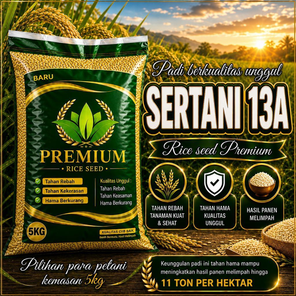 Sertani 13A Premium Rice Seed 5kg Bibit Padi Tahan Rebah Hama Berkurang