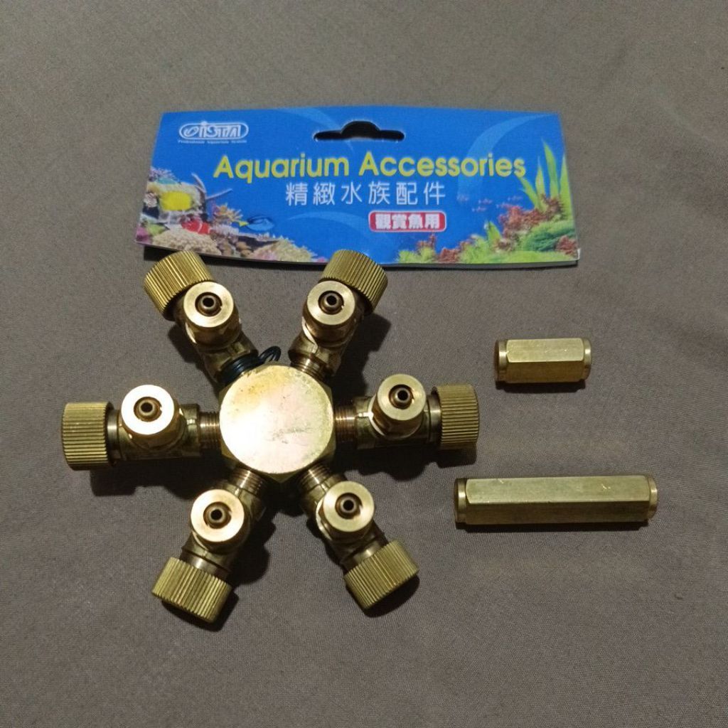 Spliter co2 Ista akuarium aquascape Cabang 6 bahan Kuningan splitter co2
