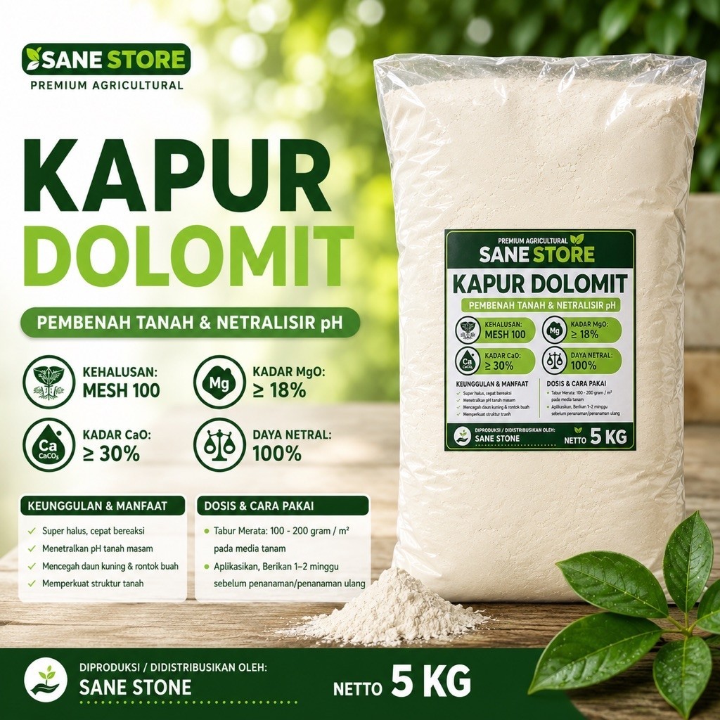 Kapaur Dolomit Pertanian mesh 100 5kg Pembenah Tanah dan Netralisir ph