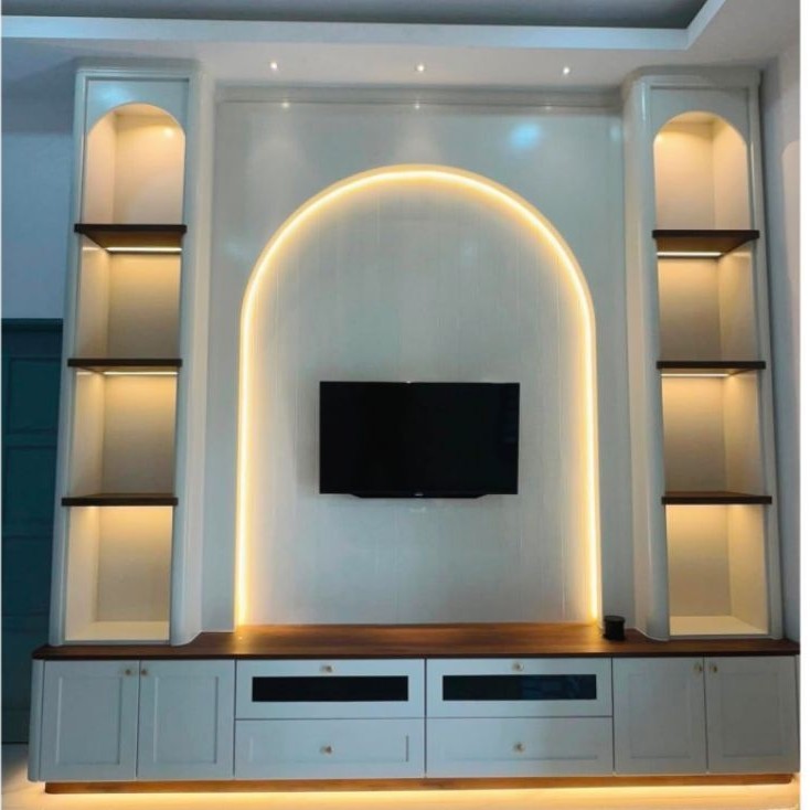backdrop TV classic | lemari TV HPL | meja TV | lemari panjang TV