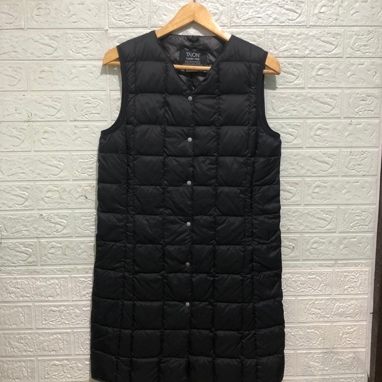 TAION ultralight down bulu angsa o neck long vest hitam