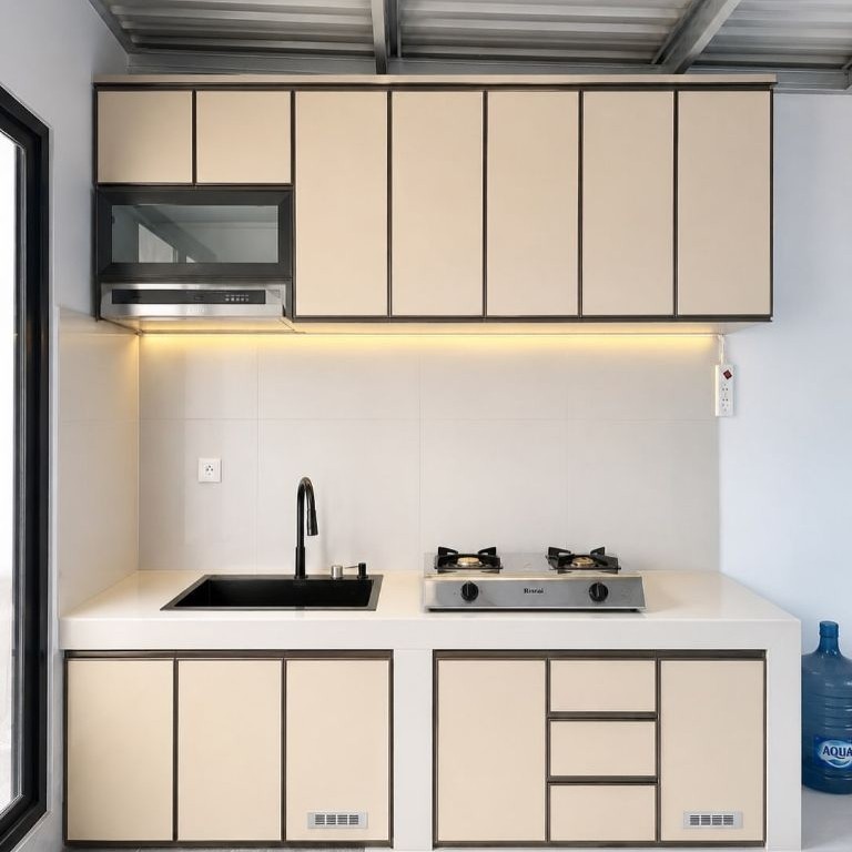 Kitchen set aluminium full | kitchen set minimalis modern | kitchen set krem beige | kitchen set alu