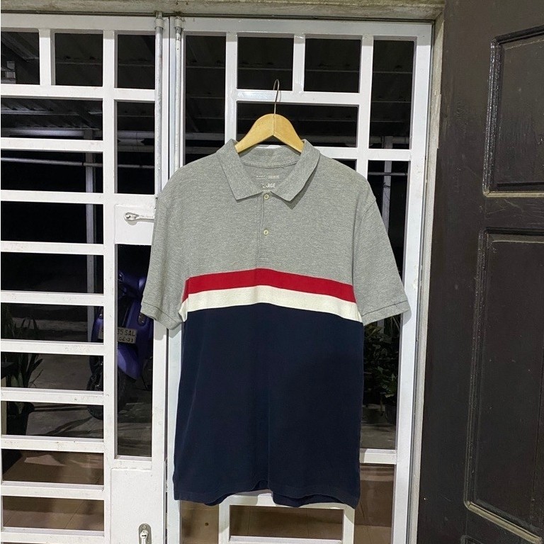 Kaos Polo Pria Lengan Pendek Warna Abu Abu dengan Strip Merah Putih Biru Giardano second