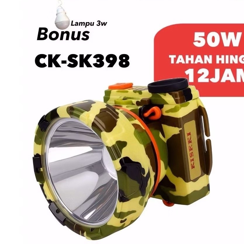 Senter Kepala Kiseki CK-SK398 Putih/Kuninig 150 Watt Charger bonus Lampu