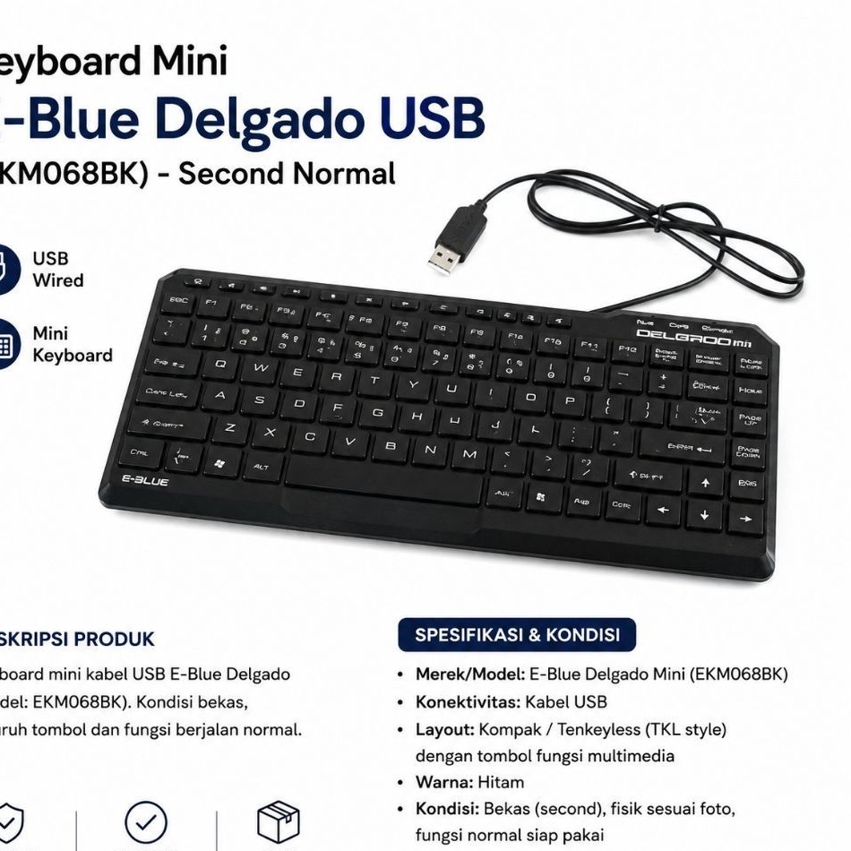 Keyboard Mini E-Blue Delgado USB (EKM068BK) - Second Normal