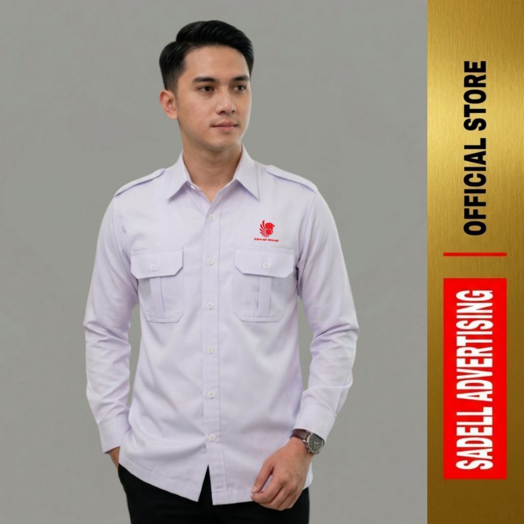 Kemeja Lion Air Group Seragam Lion Air Group Biru PDH Lengan Pendek Pria Bordir