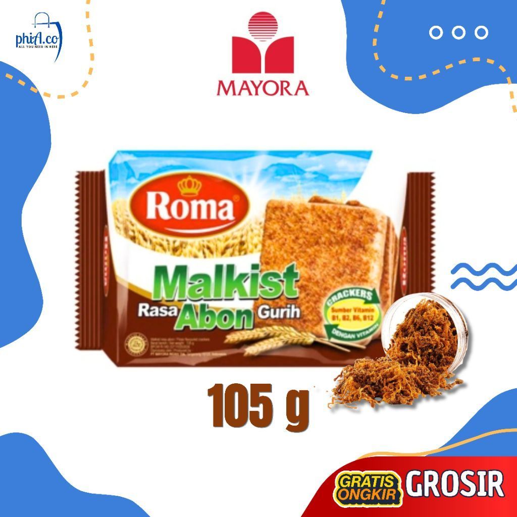 Roma Malkist Abon Gurih 135g - Biskuit Crackers Rasa Abon Gurih Snack Camilan Keluarga