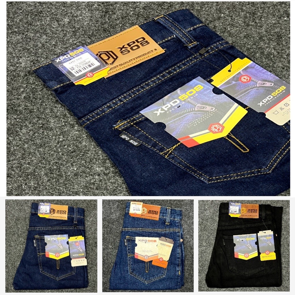 Celana Jeans Pria XPD 508 Standar Reguler Biru Stone Denim Hitam Basic