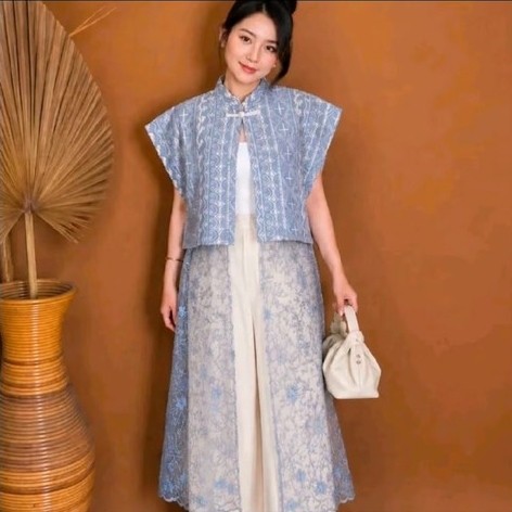 MH_fashion Cheongsam Vest Other Batik wanita Kombinasi Brokat Baju Formal Casual Kondangan