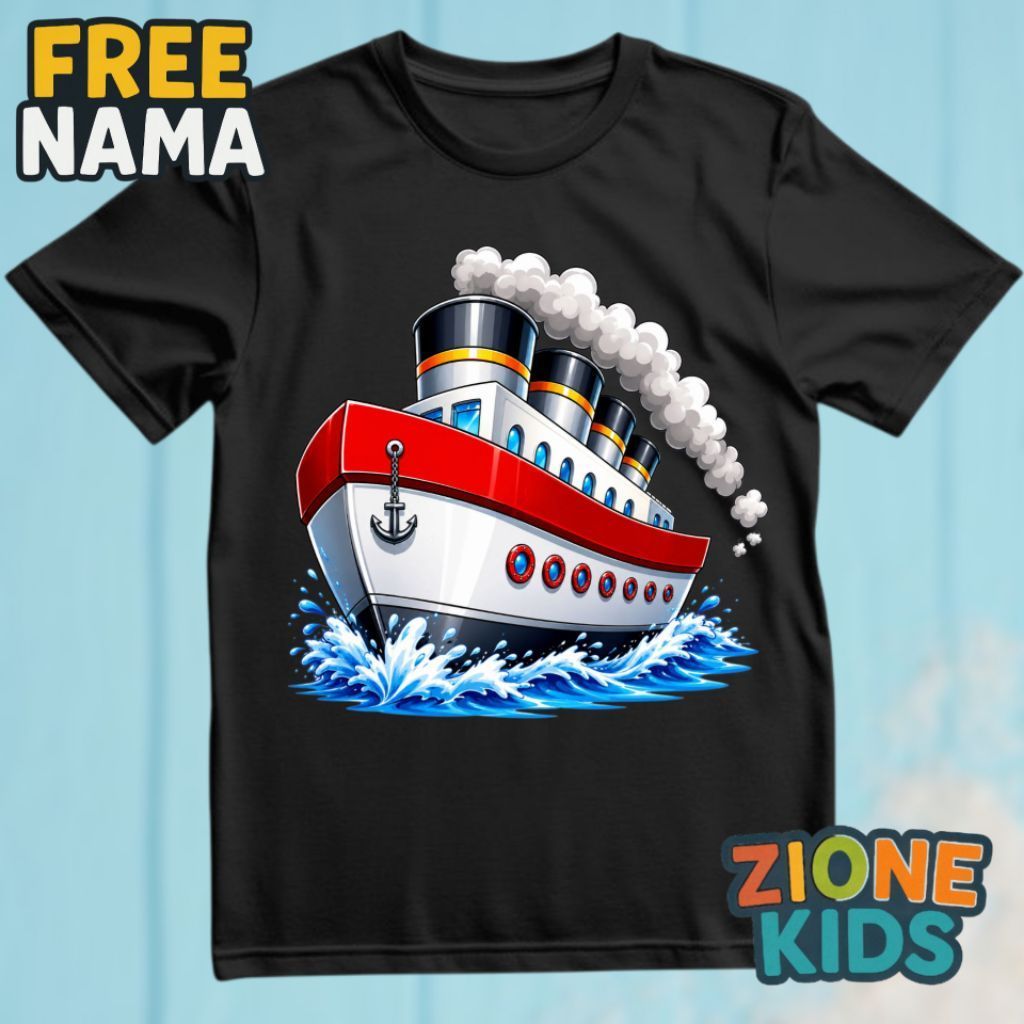Kaos Anak Kapal Laut Keren Gratis Nama | Baju Anak Laki Laki Motif Kapal Uap | Kaos Anak Unisex