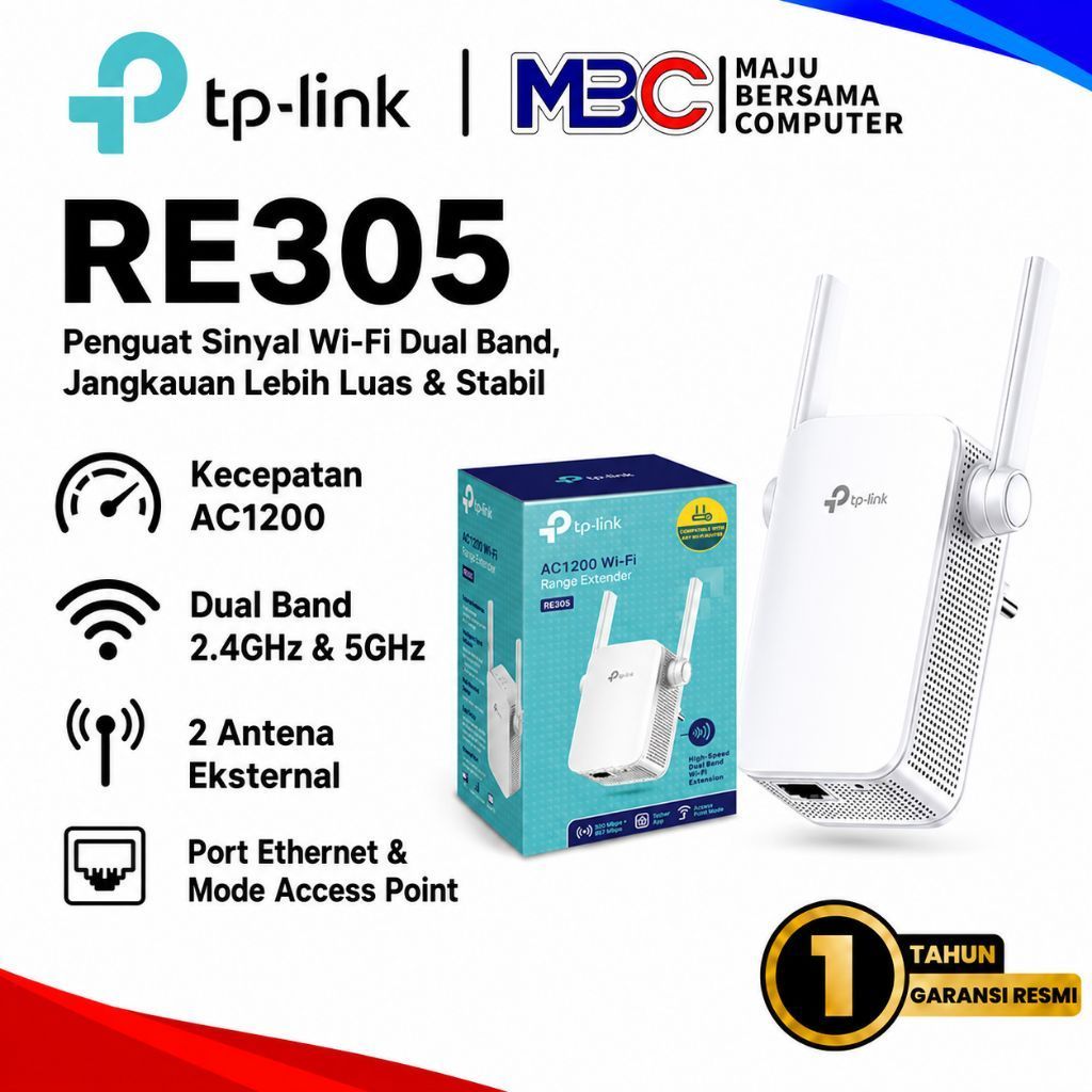 TP-Link RE305 AC1200 WiFi Extender Range Extender Repeater Penguat Sinyal WiFi Dual Band 2.4GHz 5GHz