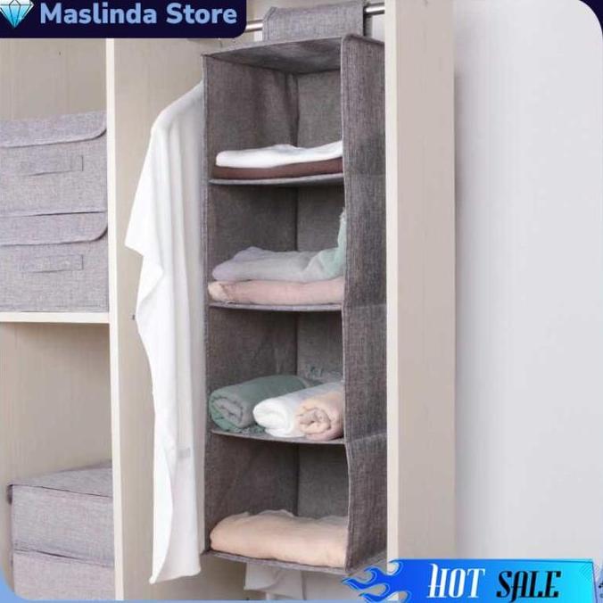 EIRDJA Rak Gantung Kain 4 Susun Lemari Baju Shelf Wardrobe Storage Box