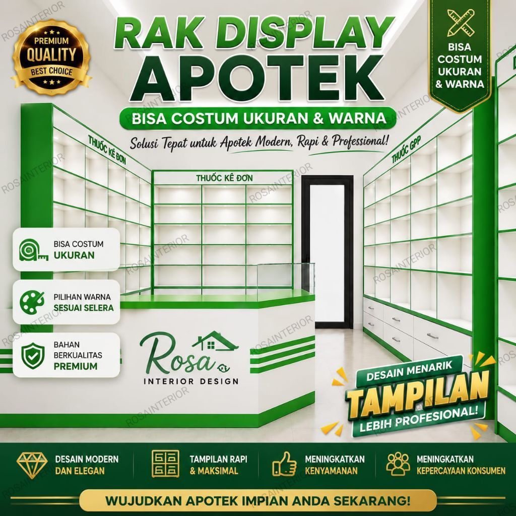 Rak Display Obat Apotik Etalase Obat Apotik Rak Penyempanan Obat Apotik Lemari Rak Obat Apotik + Mej