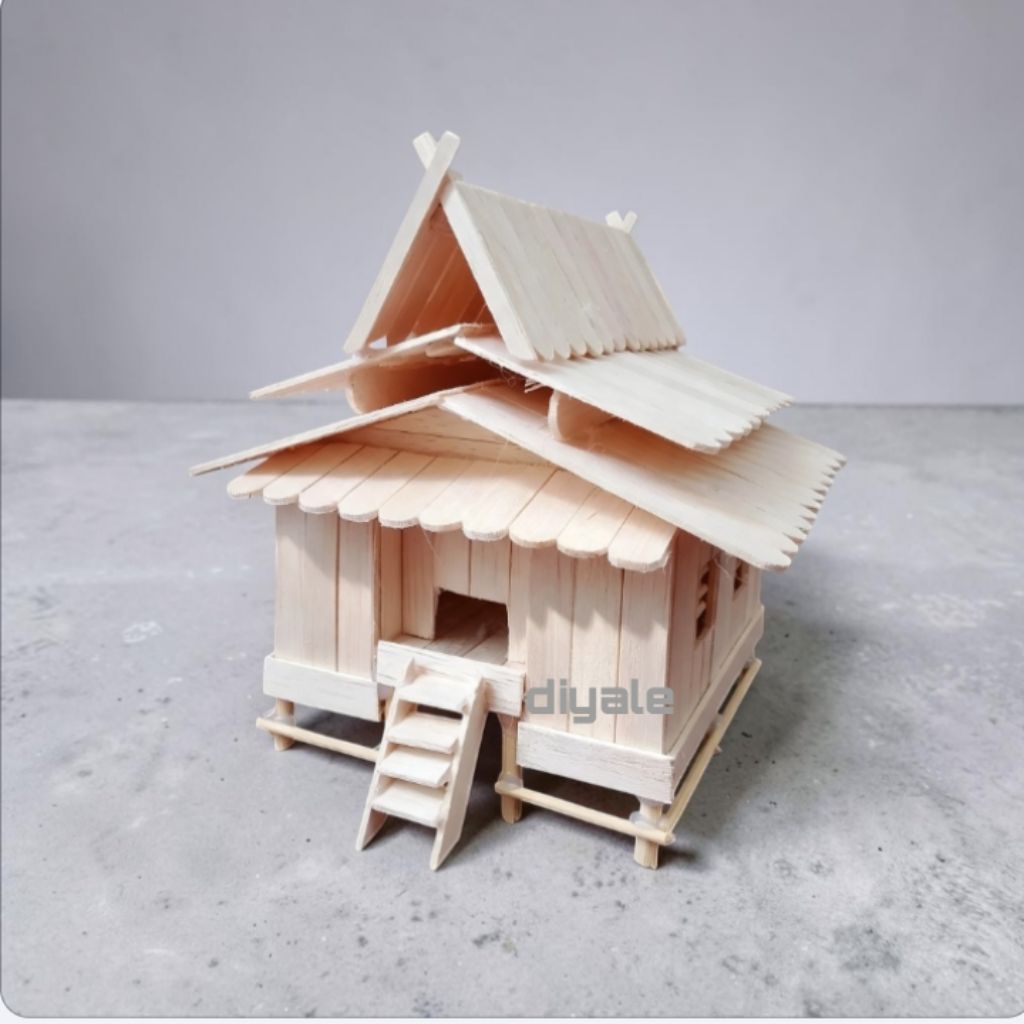 Prakarya Kerajinan miniatur rumah adat selaso jatuh kembar riau stik eskrim
