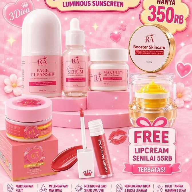 Set Skincare RA Luminous Sunscreen Face Cleanser Serum Max Glow Booster Skincare