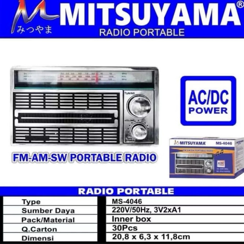 Mitsuyama Radio Portable Ms-4046 Fm/Am/Sw Portable Radio