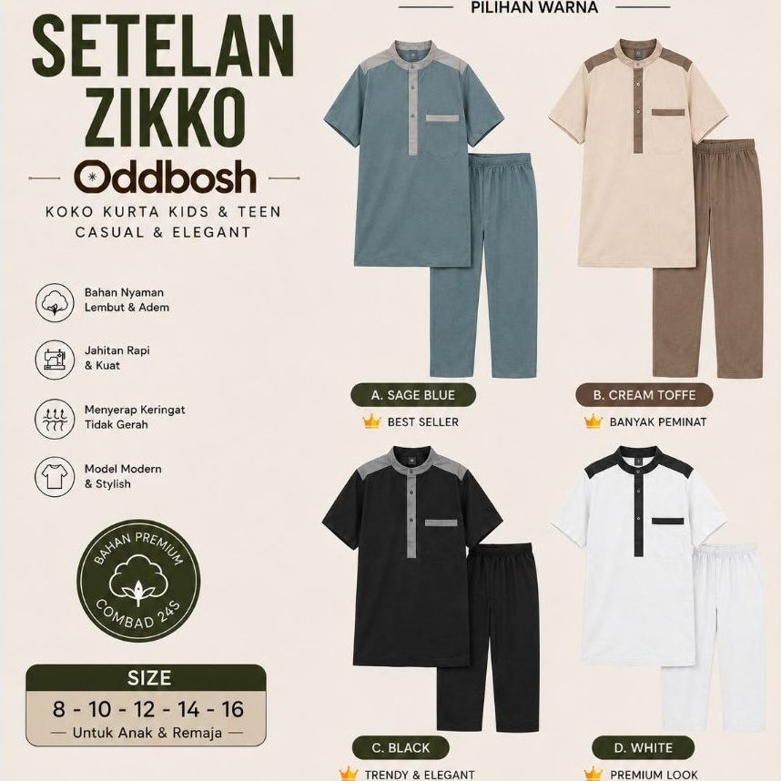 PO‼️setelan koko anak zicco by oddbosh 8-16y