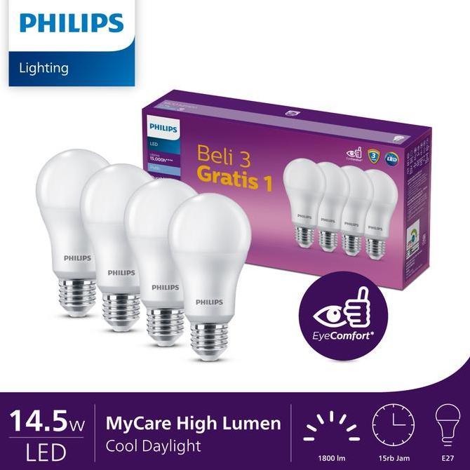 PHILIPS MULTIPACK LEDBULB 14.5W E27 6500K 230V PUTIH A60